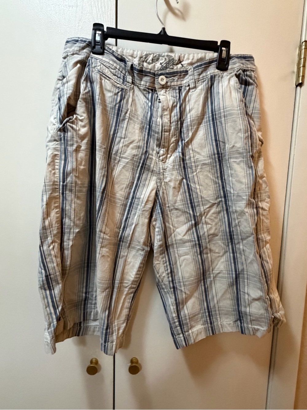 Men's Striped Blue and Cream Flat Front Shorts